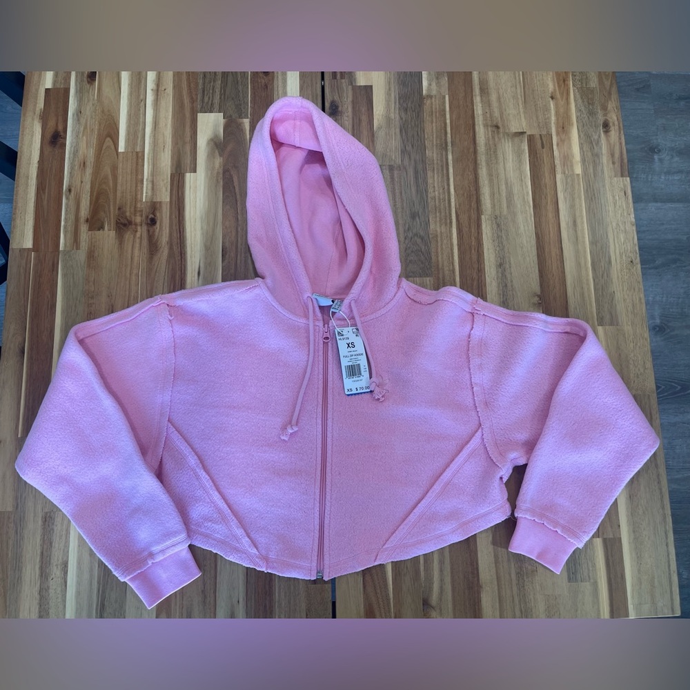 Light pink Adidas crop top zip up hoodie